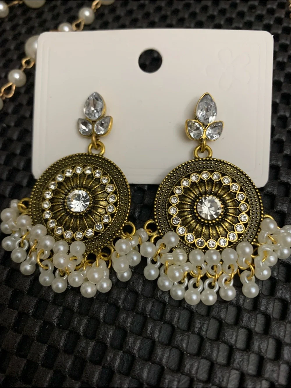 Gold Pearl Cross Necklace, Matching Necklace Drop Earrings & Silver 🐚 Earrings